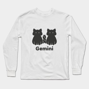 Gemini Cat Zodiac Sign with Text (Black and White) Long Sleeve T-Shirt